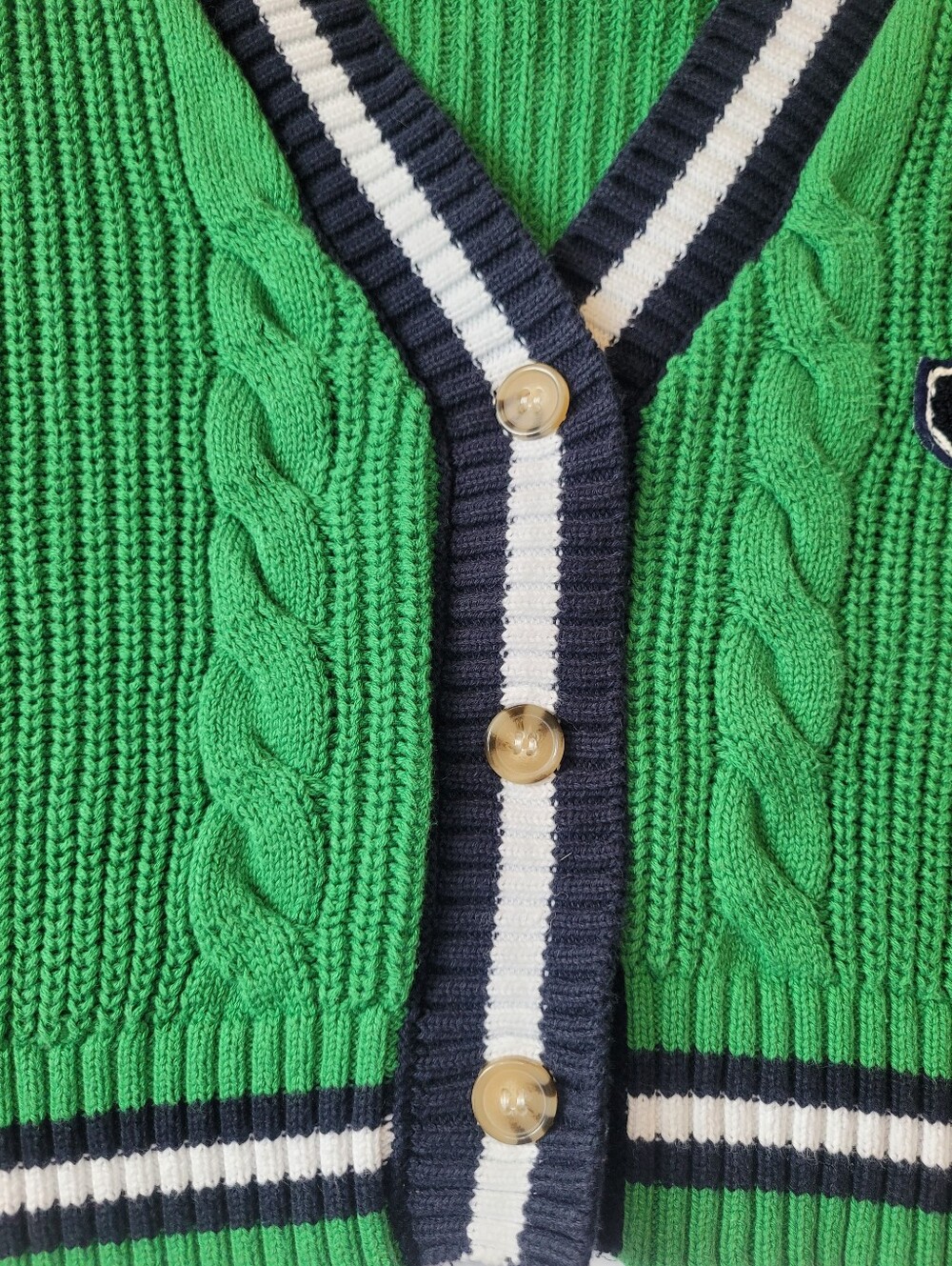 F21 Green Cropped Varsity Sweater Small 100% Cotton - Picture 4 of 13